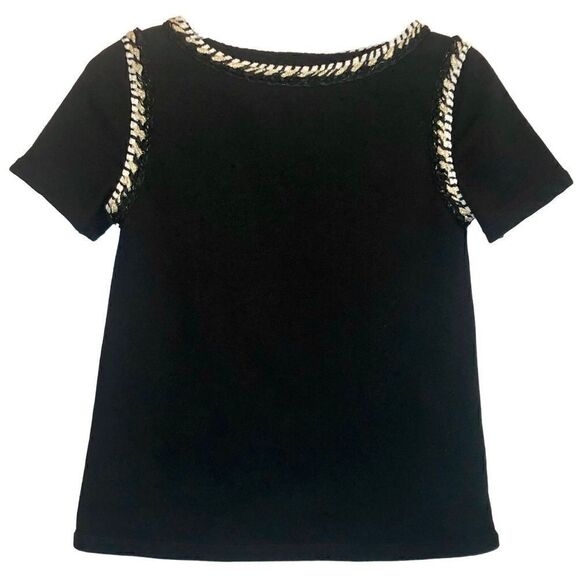 Banana Republic French Terry Rope Trim Tee in Dark Black/Gold/White Women’s XS - Picture 2 of 8